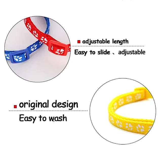 Pet Cat Collar Cute Paw Print Cat Bell Collar Adjustable Nylon Ribbon Collar for Cats Small Dogs Puppy Neck Strap