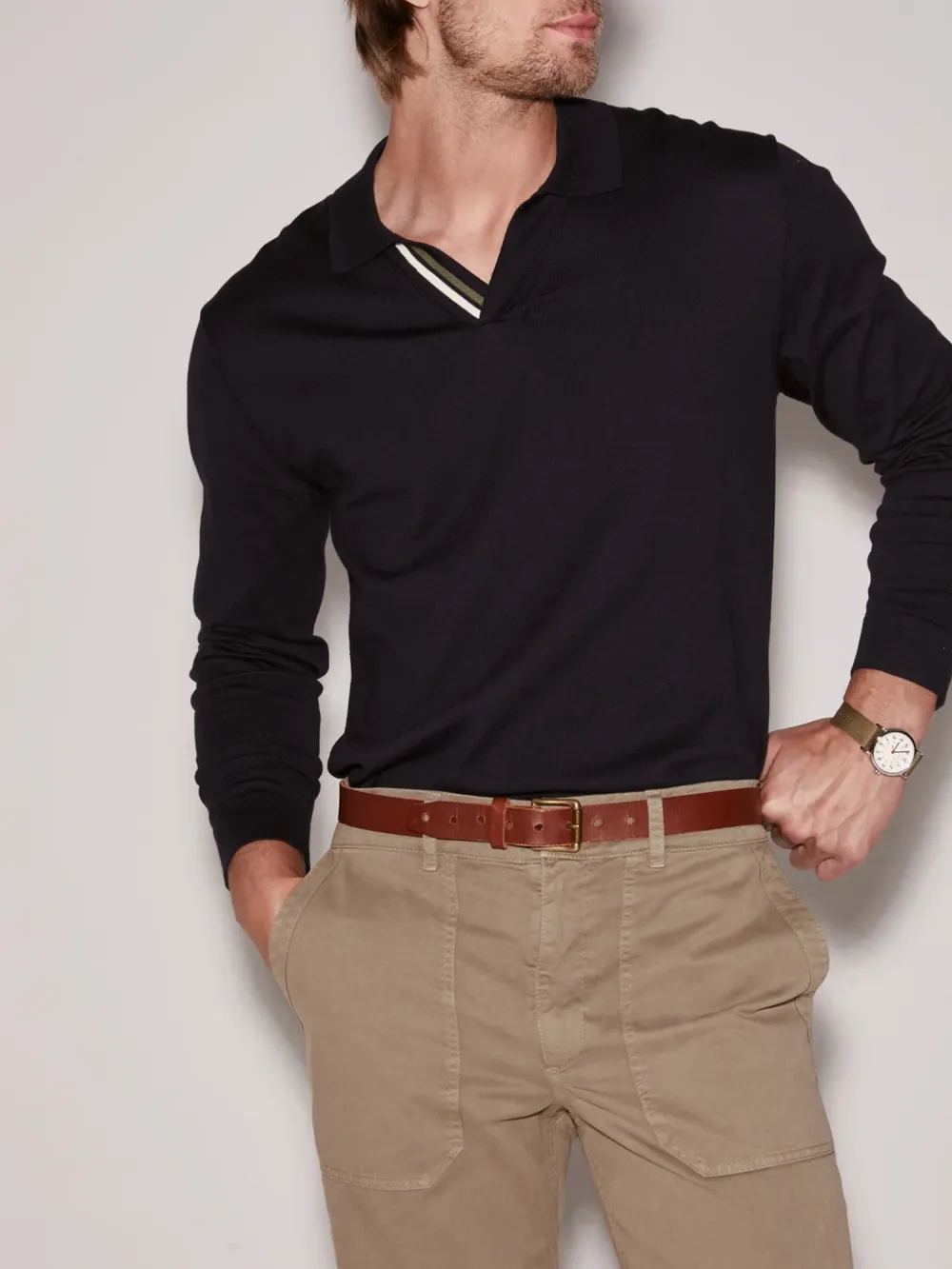 Lapel Neck Long Sleeve Polo Shirt