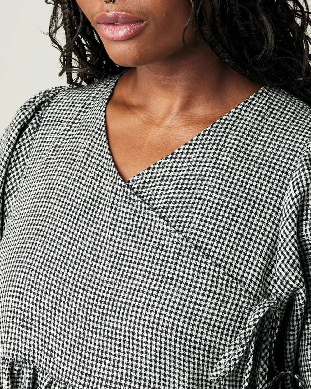 BLACK & STONE MICRO GINGHAM LINEN DRESS