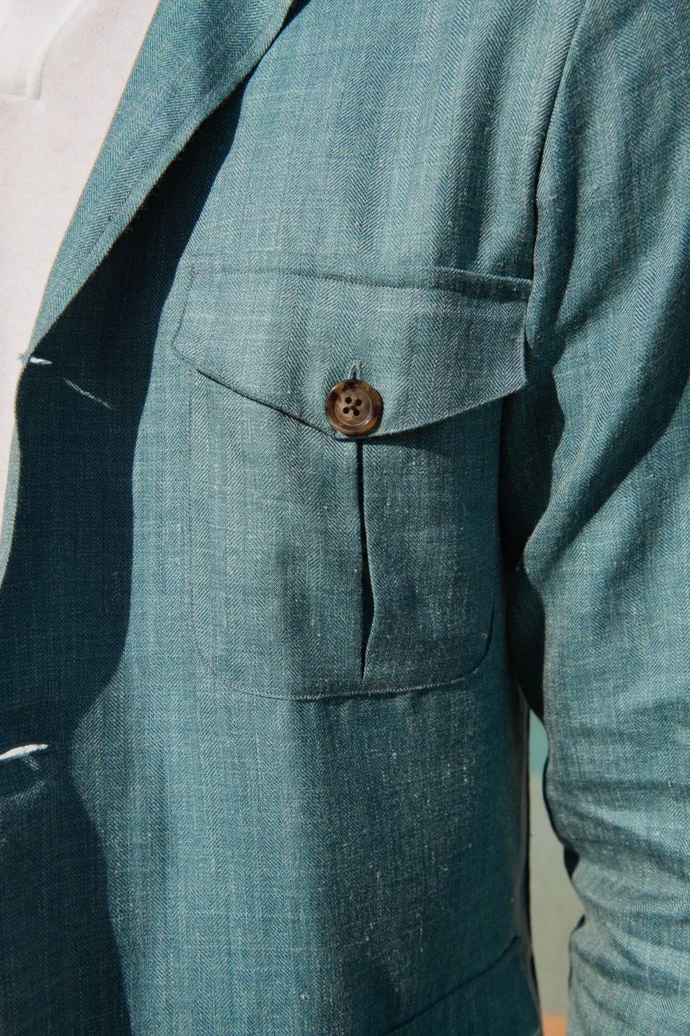 Water green Safari Jacket in Loro Piana wool silk and linen