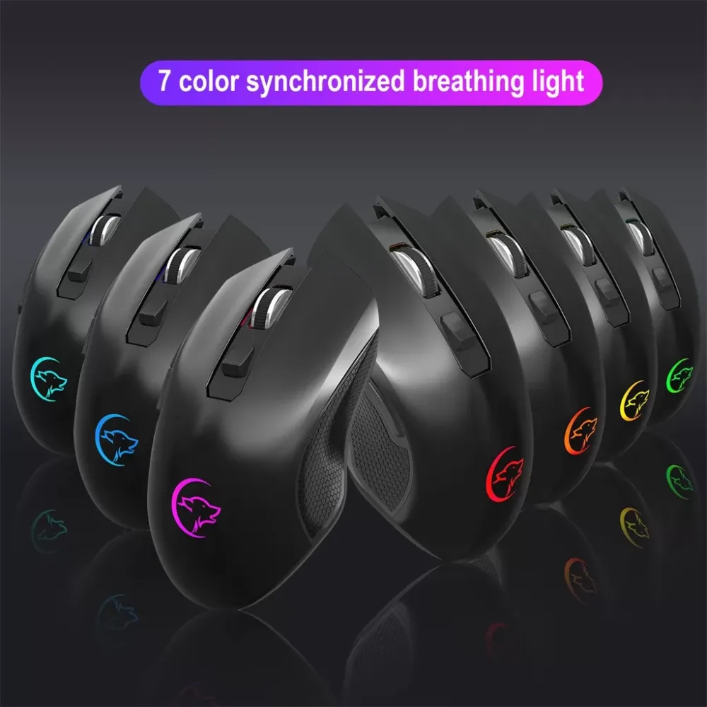 2.4G USB Wireless Mouse 2400DPI Adjustable Rechargeable Colorful Lighting Game Low noise Ergonomic Computer Silent For PC