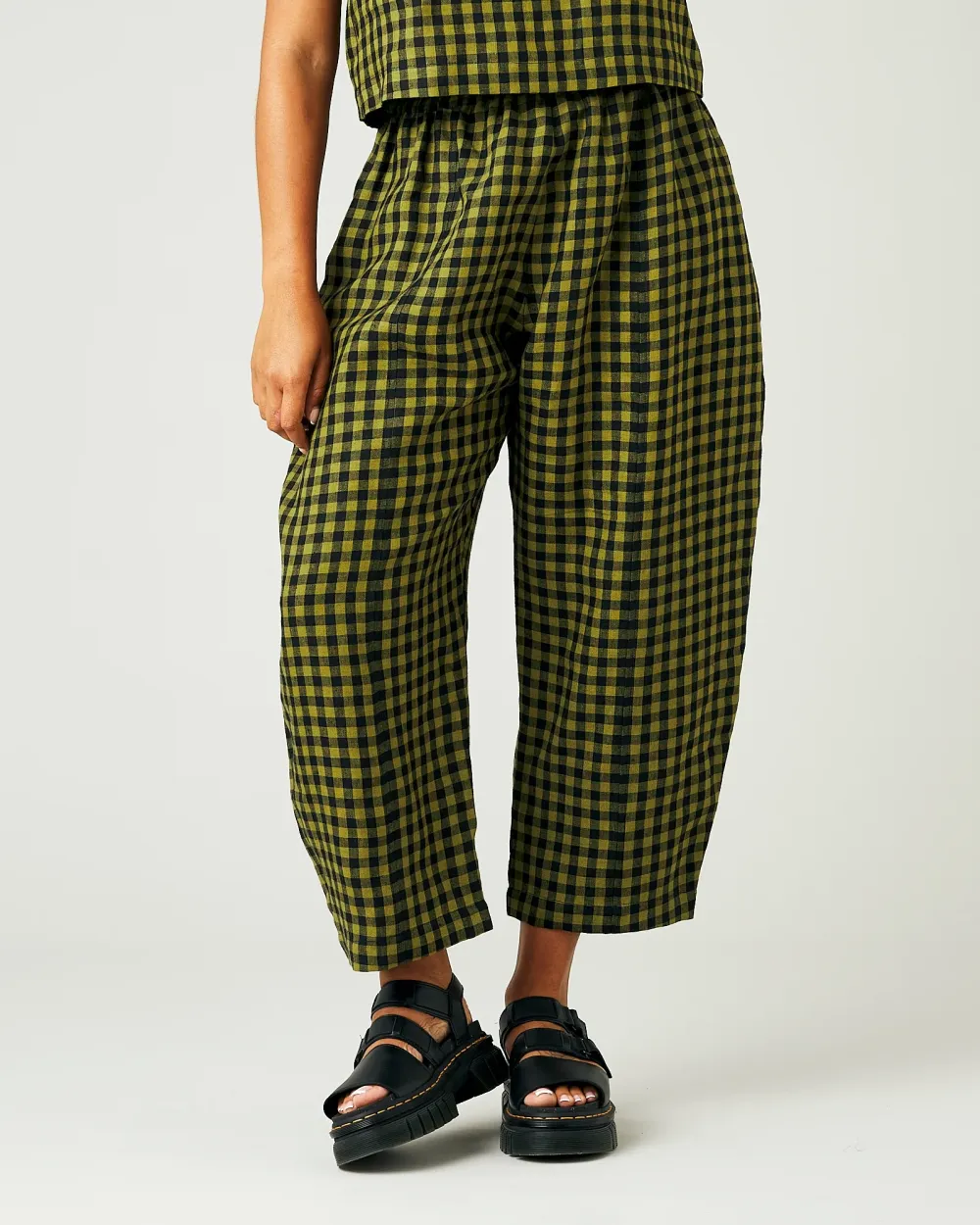 GREEN GINGHAM LINEN TROUSERS