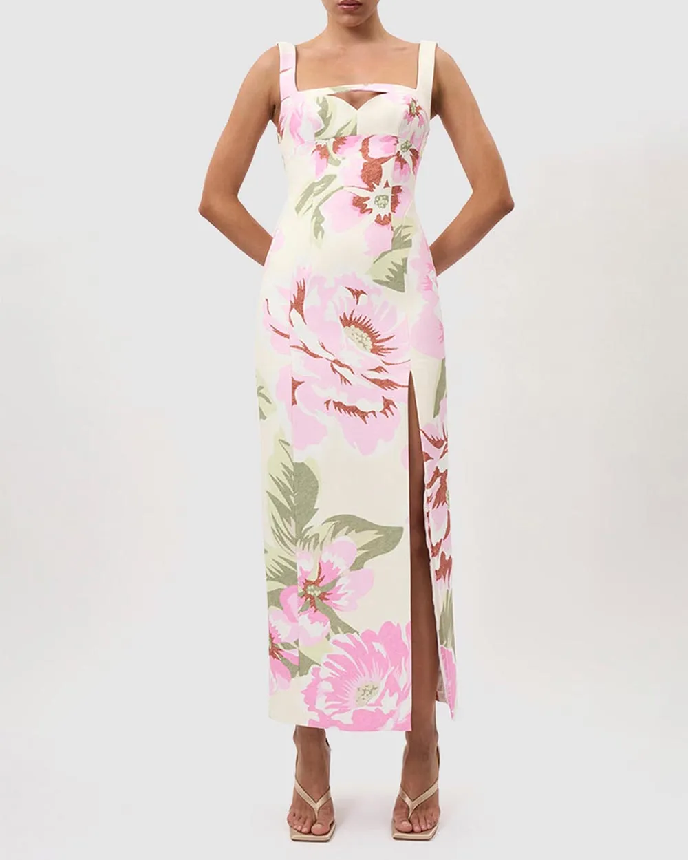 Edens Floral Square Peep Midi Dress