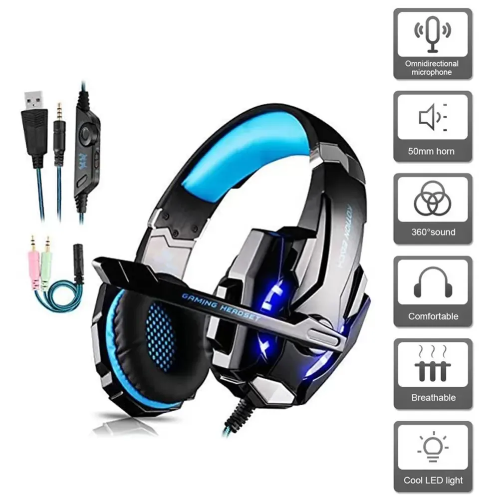 G900 headset with wired anti sweat band microphone, luminous game headset, compatible with PC PS4 mobile phone, have mute button