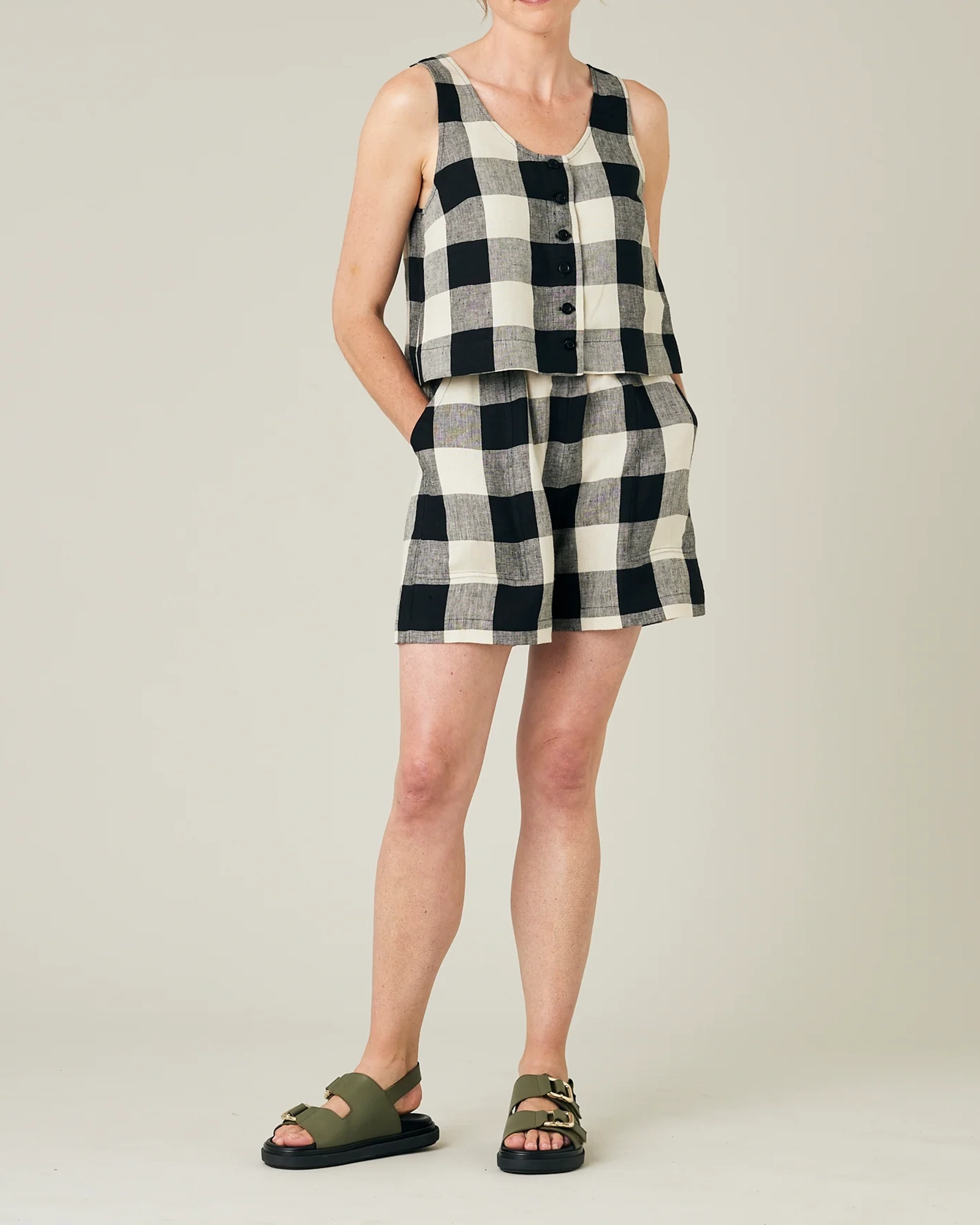 BETTY STONE & BLACK MEGA CHECK LINEN TOP