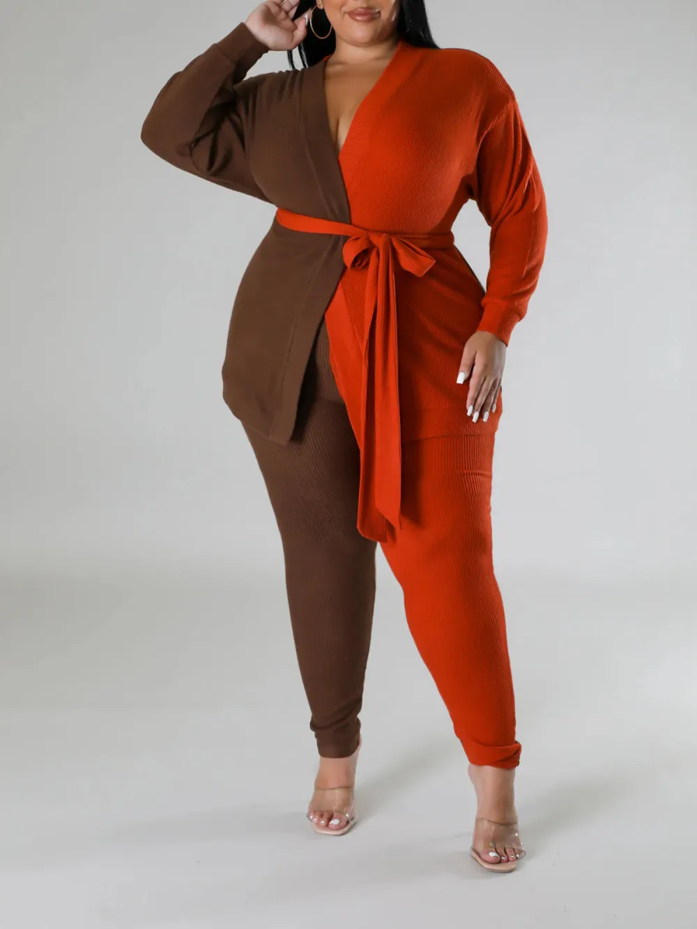 Women'S Casual Color Contrast Long Sleeve Pants Suit