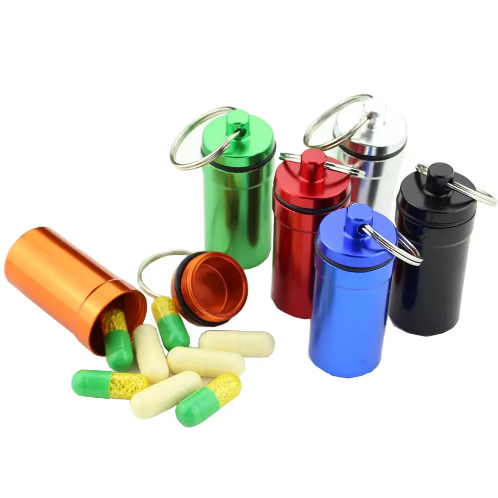 Waterproof Aluminum Pill Box Medicine Container Case Capsule Holder First Aid Gallipot with Key Ring Chain travel kits