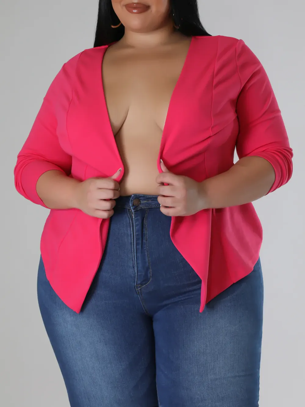 Plus-Size Fashion Women'S Solid Color Cardigan