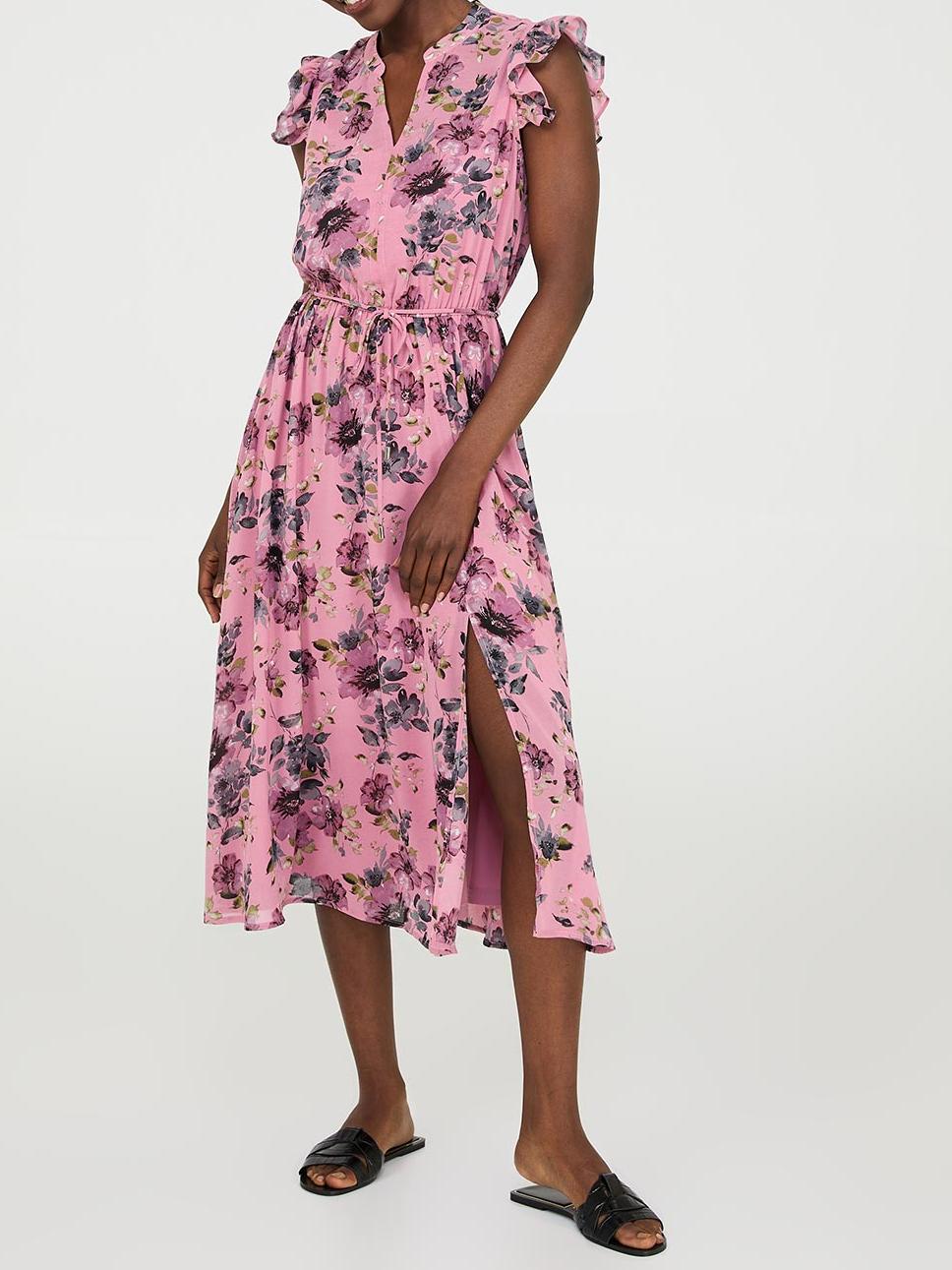 Sleeveless Floral Print Chiffon Midi Dress