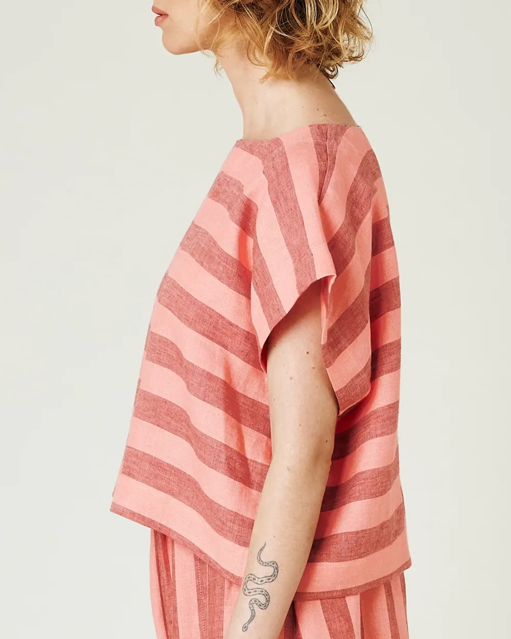 POLLY BLUSH STRIPE LINEN TOP