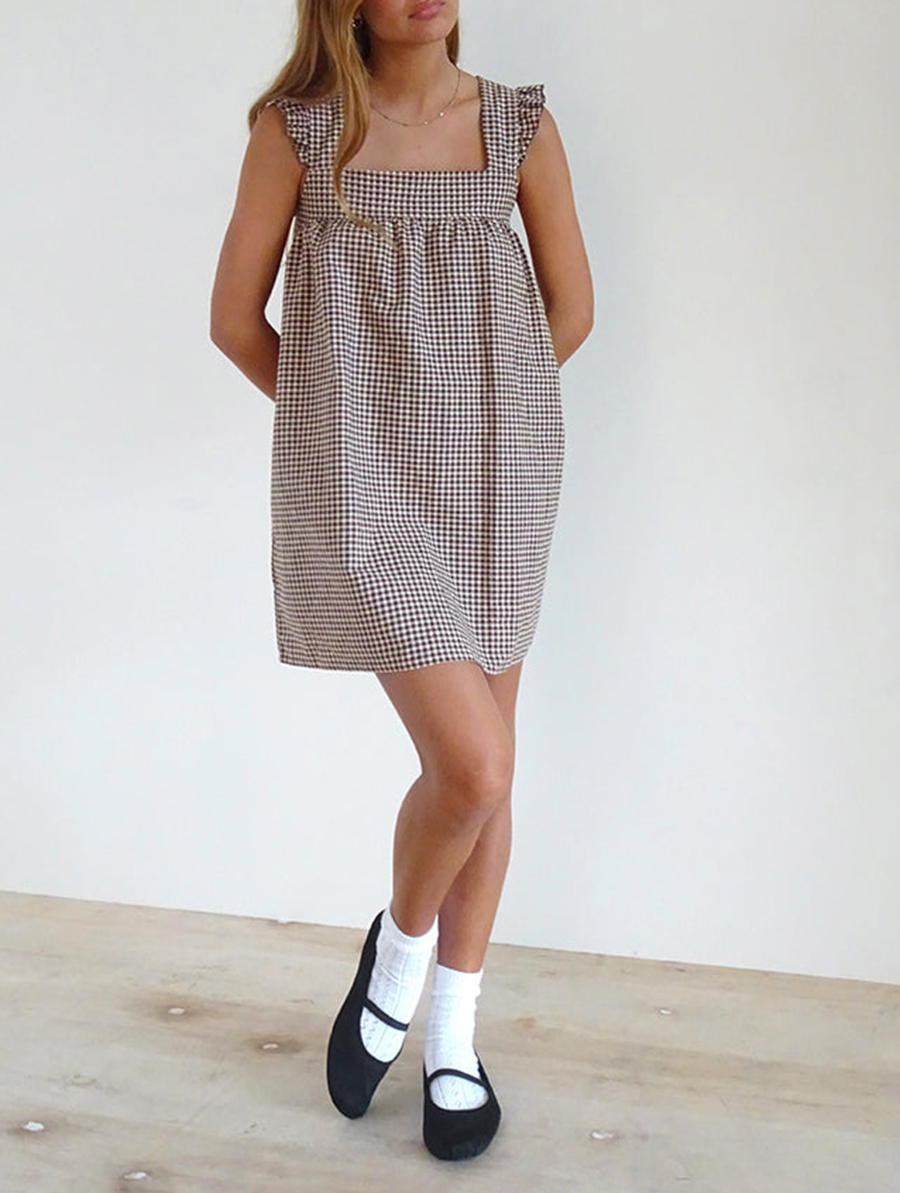 Sanaly Mini Dress In Mini Gingham Brown