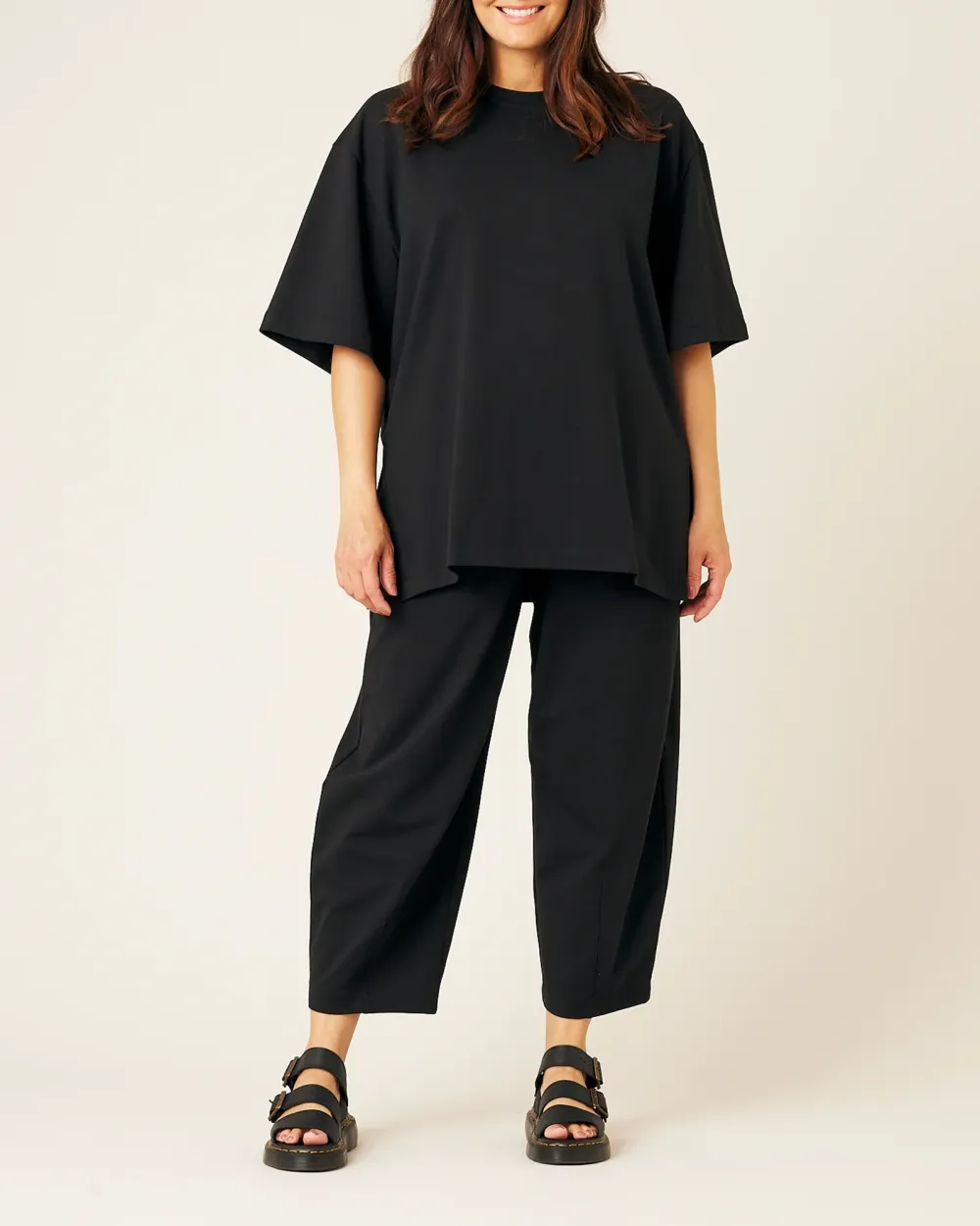 BLACK COTTON JERSEY TROUSERS