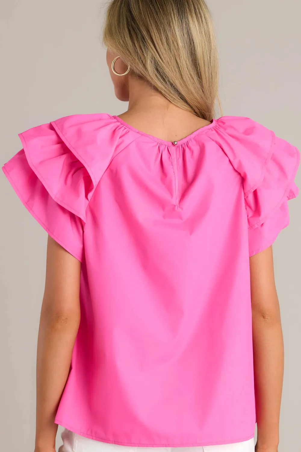 EVERYDAY RADIANCE HOT PINK RUFFLE SLEEVE TOP