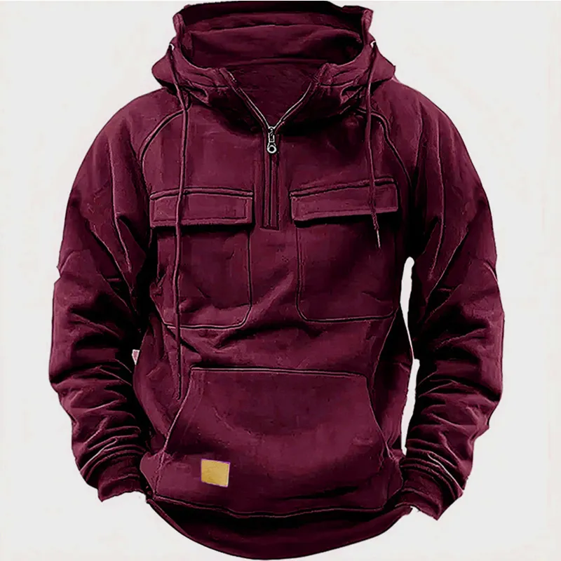 Men's Casual Zip Double Pocket Hooded Sweatshirt