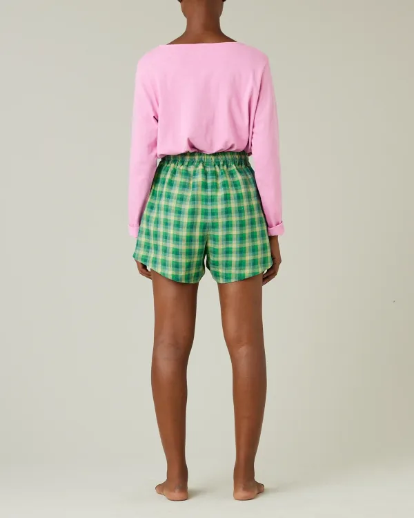 GREEN MULTI CHECK LINEN SHORT