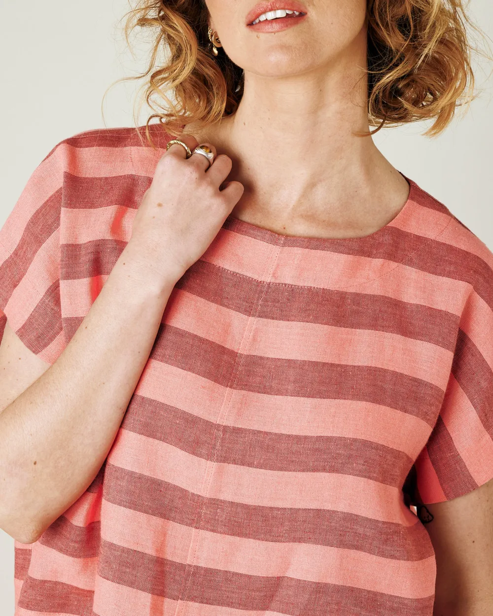 POLLY BLUSH STRIPE LINEN TOP