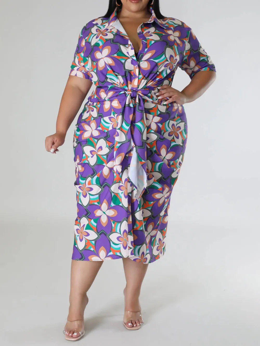 Plus-Size Fashion Women'S Floral Print Dress