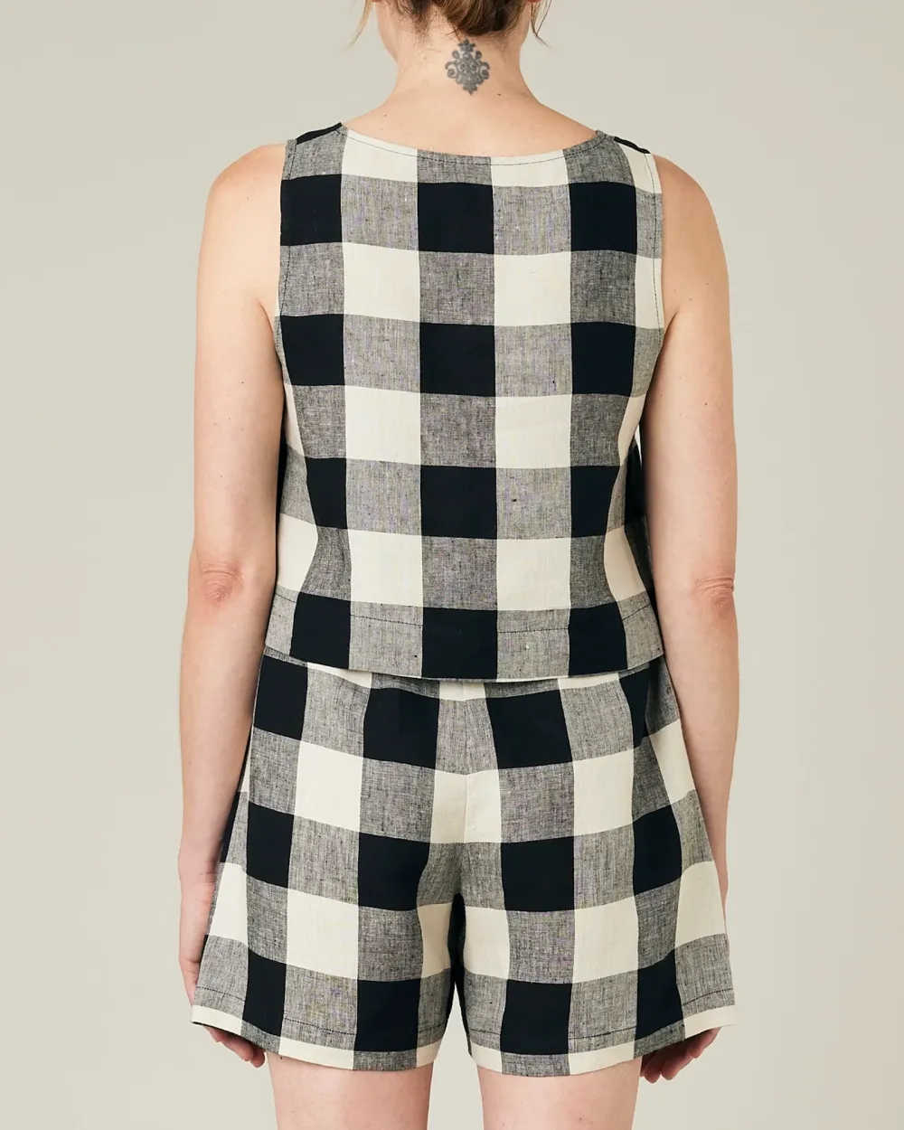 BETTY STONE & BLACK MEGA CHECK LINEN TOP