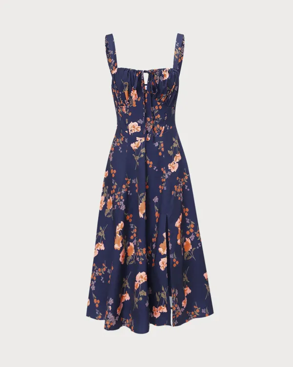 Royal blue retro print dress