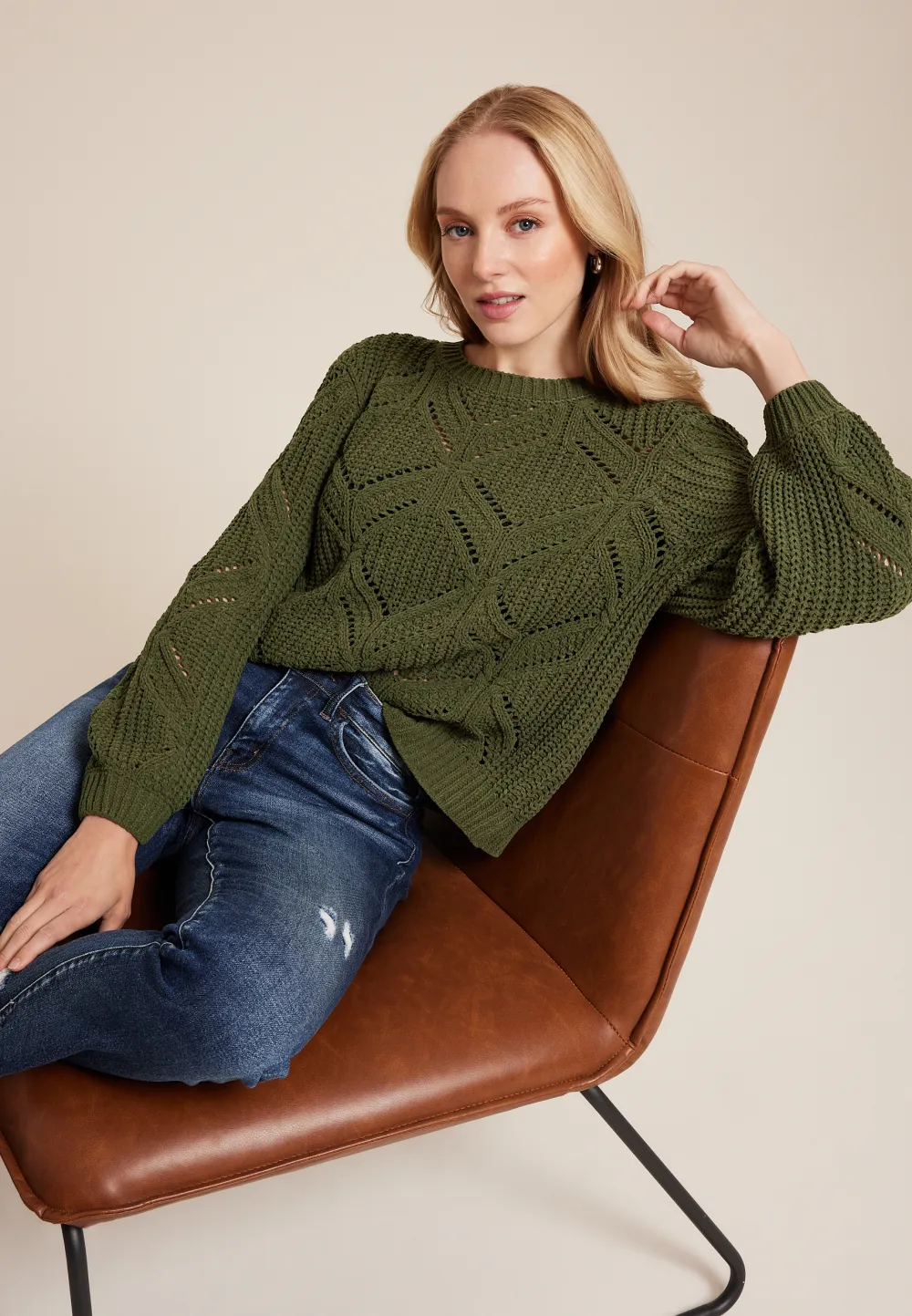 Soft Chenille Pointelle Pattern Sweater