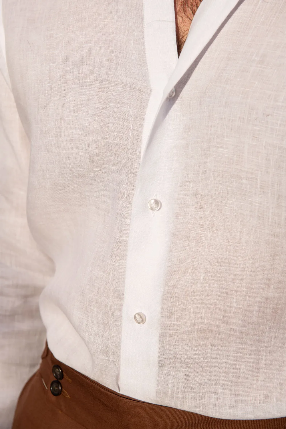 White Linen Button-Down Shirt