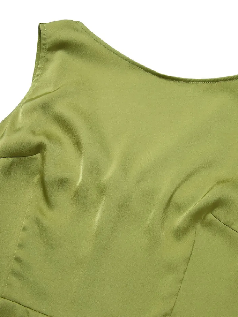 GREEN 1950S BOAT NECK SLEEVELESS BELT DRESS