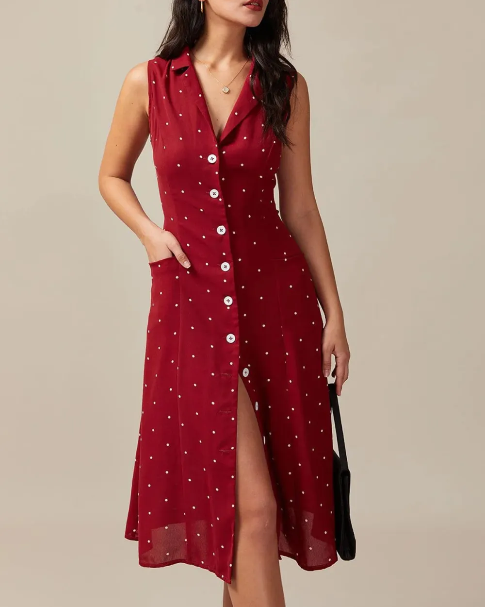 Red button polka dot dress