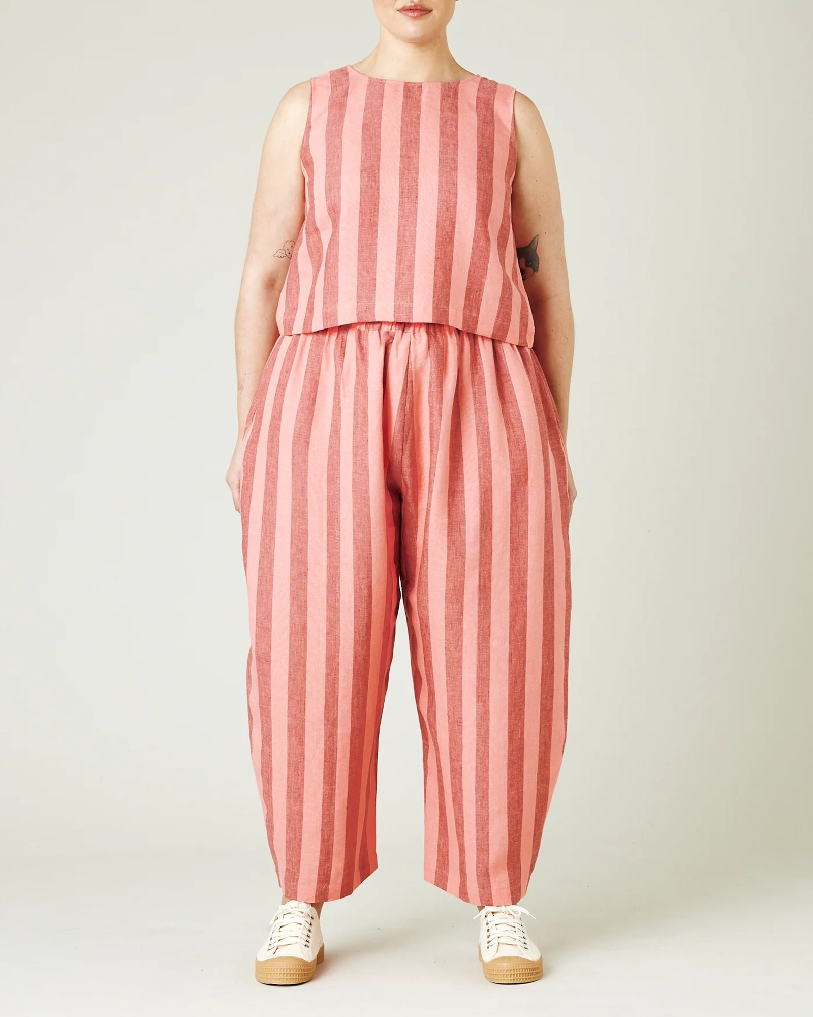 BLUSH STRIPE LINEN TROUSERS