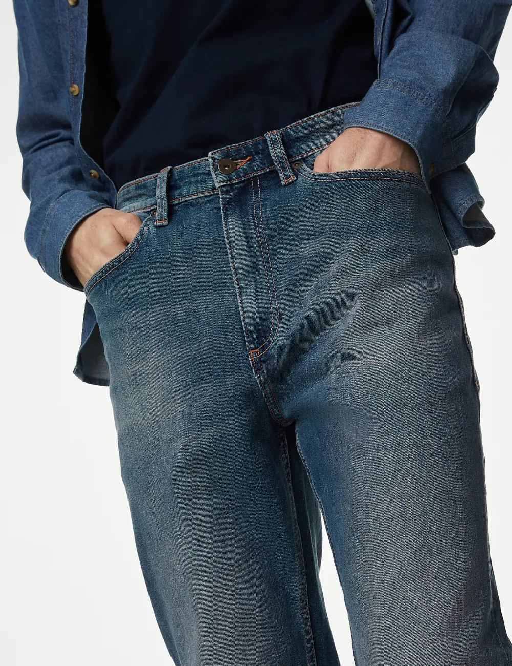 Tapered Fit Vintage Wash Stretch Jeans