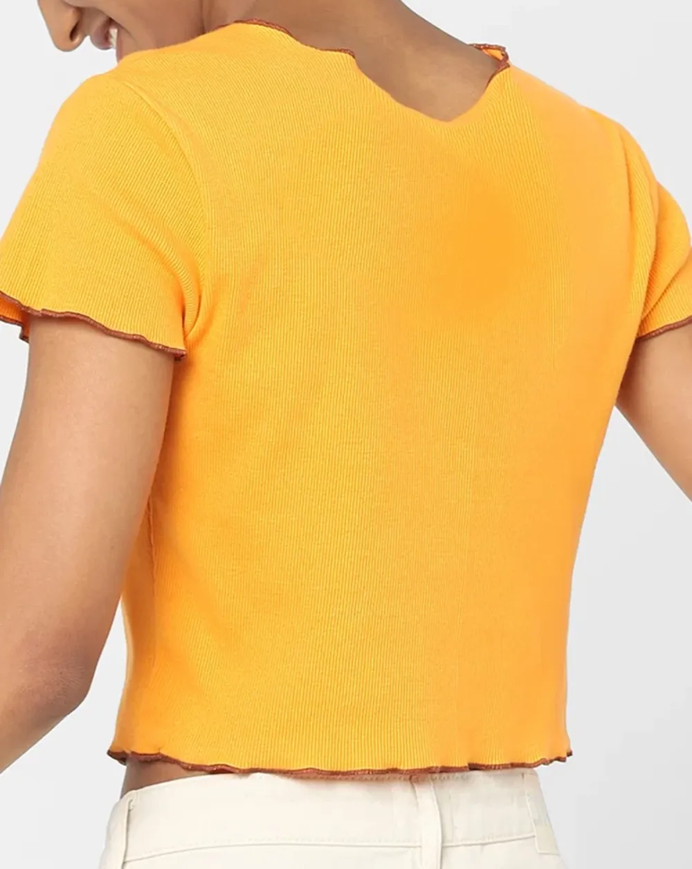 Orange Ribbed Crop Top