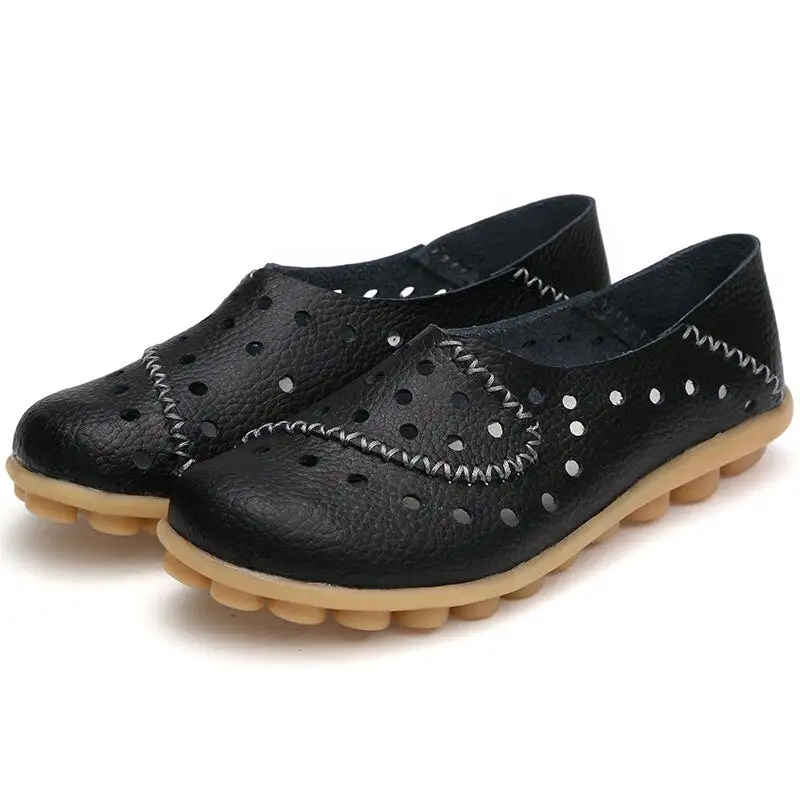 Cilool  Slip-On Small Hole Breathable Leather Sewing Falts