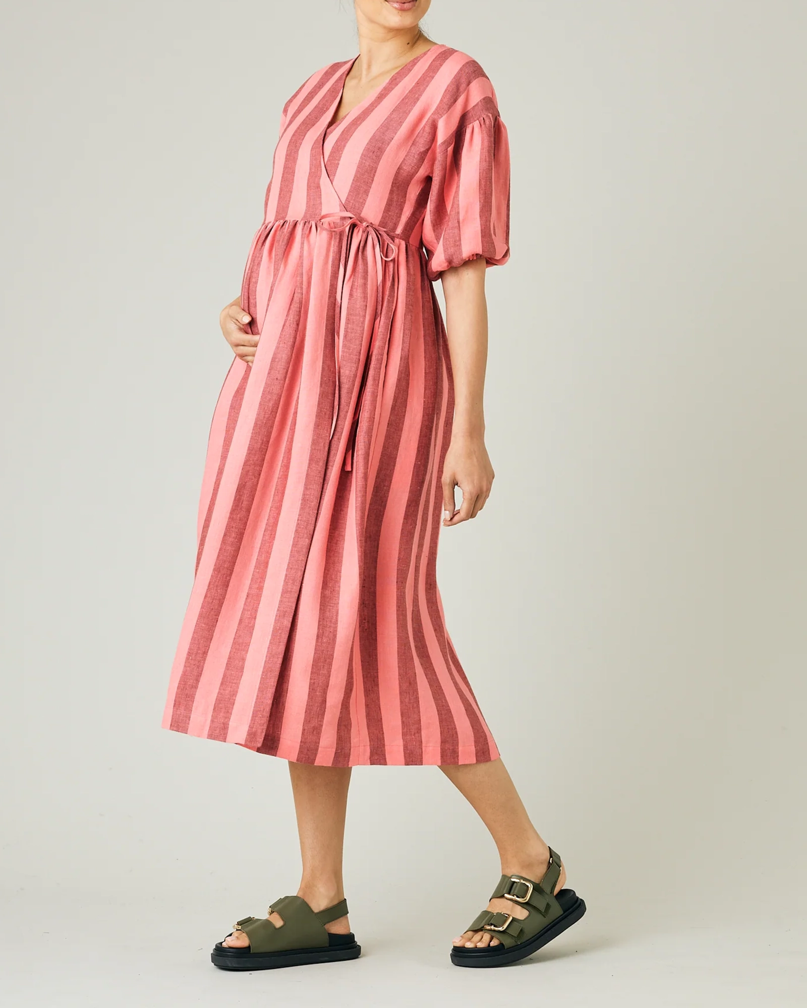 WINNIE BLUSH STRIPE LINEN DRESS