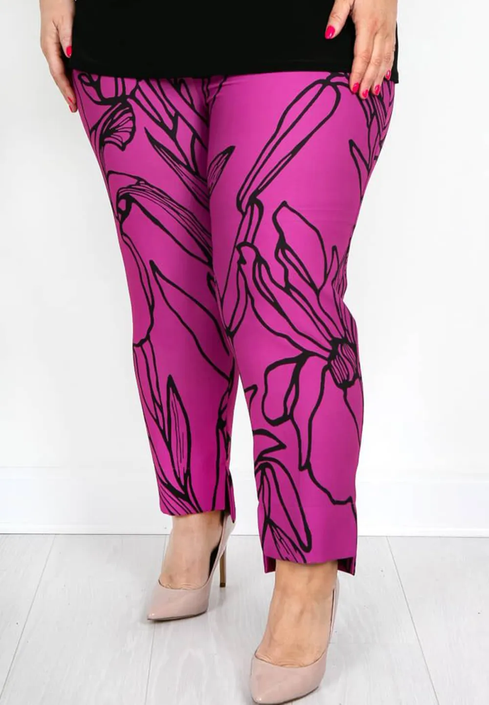 Pink and Black Printed Cigarette Leg Trousers