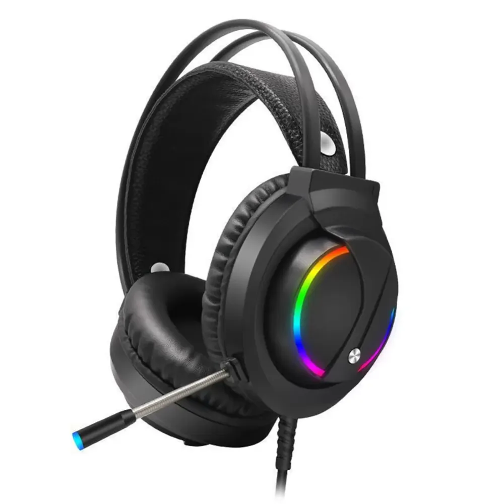 Ergonomic design wired USB headset with RGB colorful game headset, built-in microphone, suitable for laptop and desktop