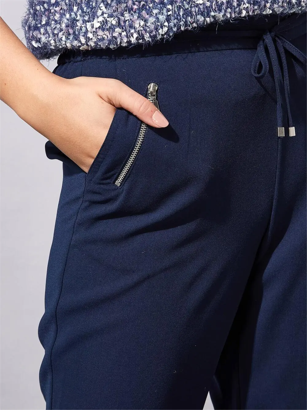 Navy blue pocket zip trousers