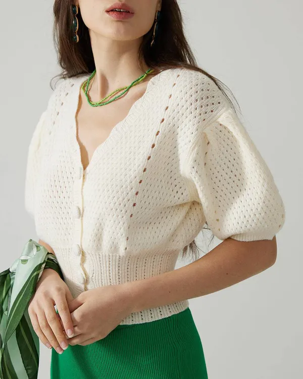 The Short-Sleeve Cutout Knitted Top