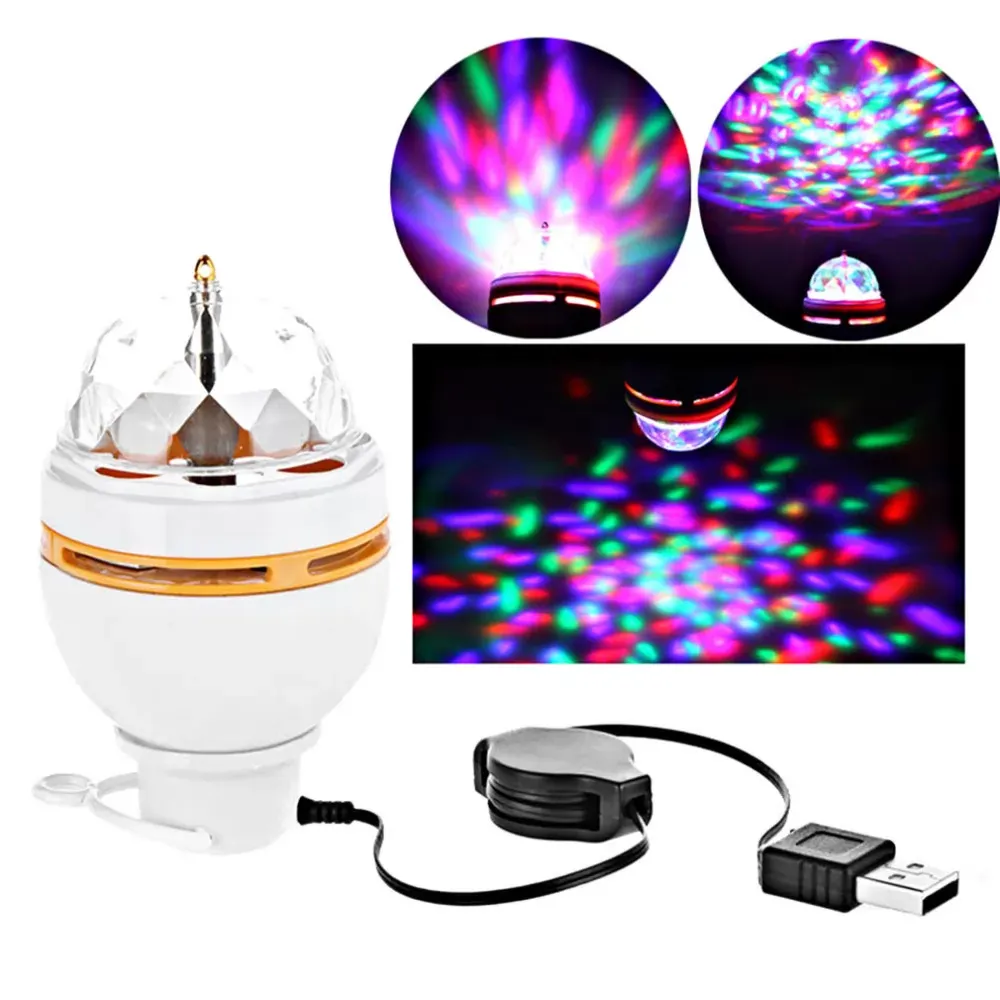 Mini RGB 3W LED MP3 DJ Club Pub Disco Party Music Crystal Magic Ball Stage Effect Light Auto Rotating Bulb With USB Interface