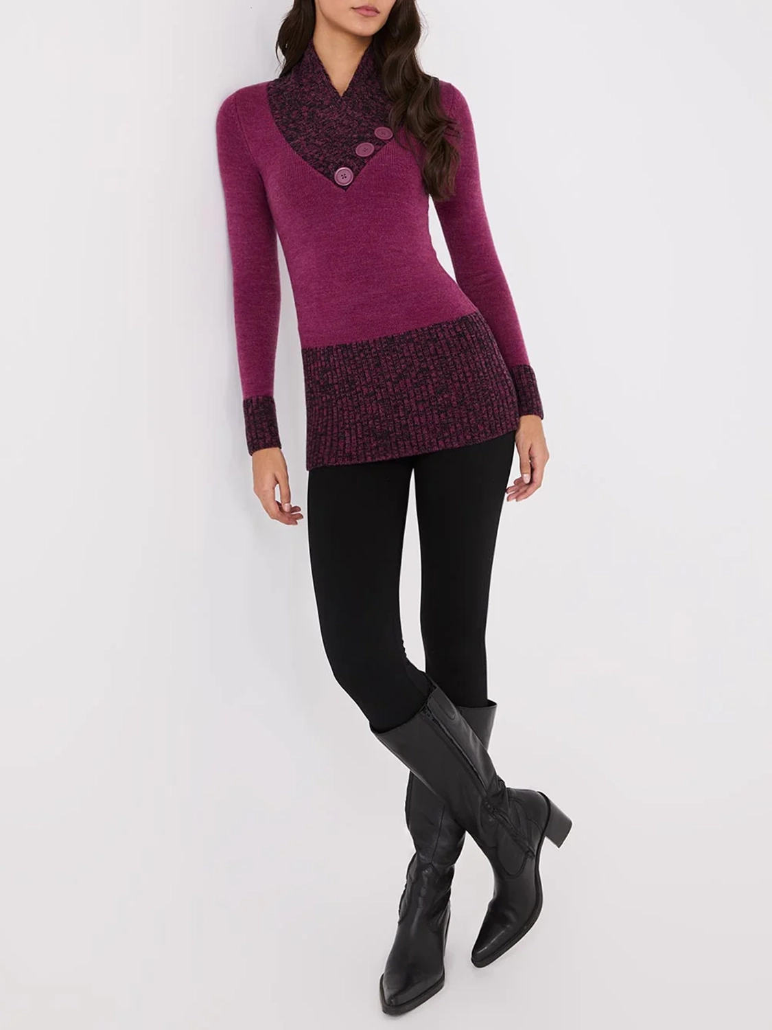 Contrast Cowl Neck Tunic Sweater