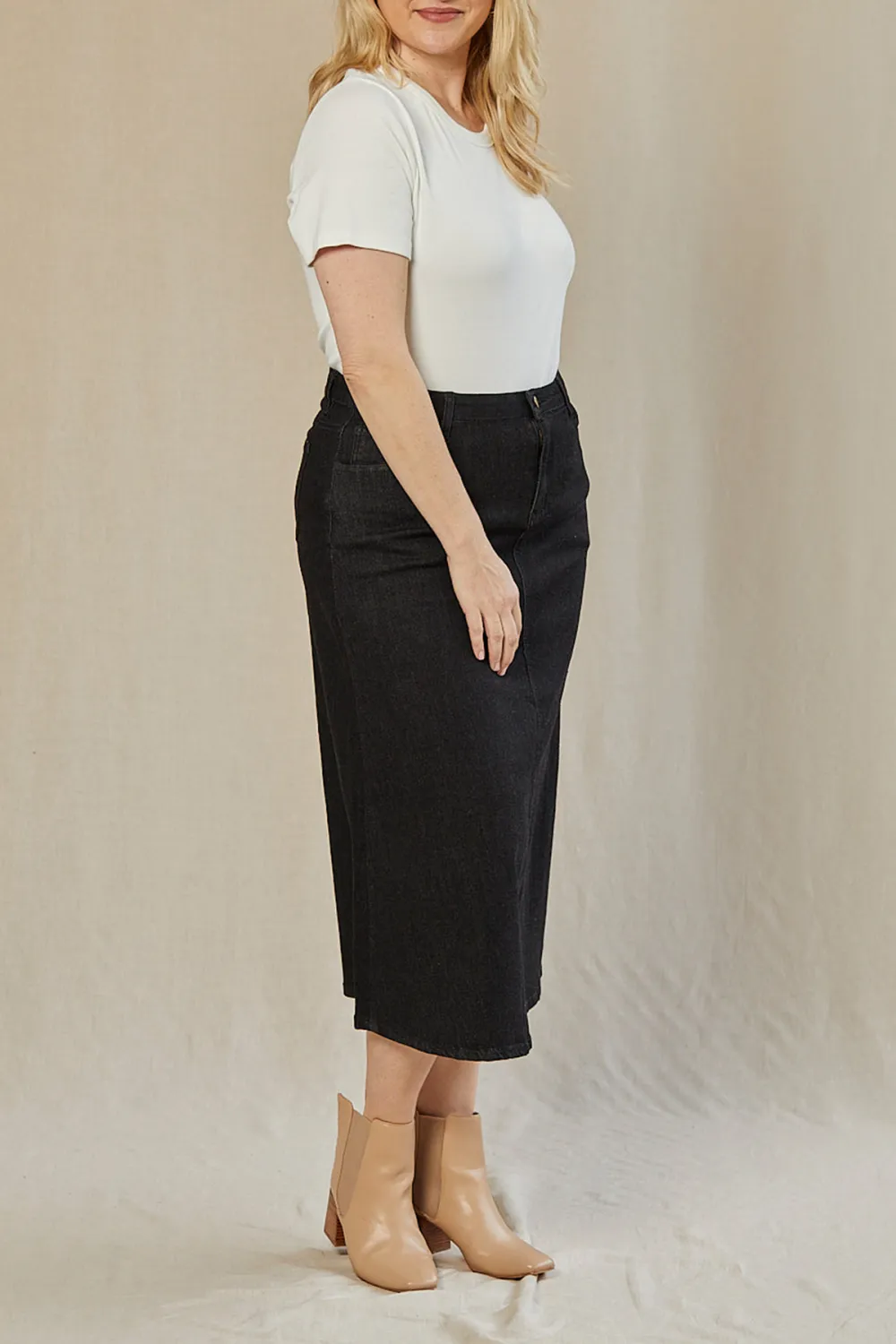 Adrift Denim A-Line Skirt in Black