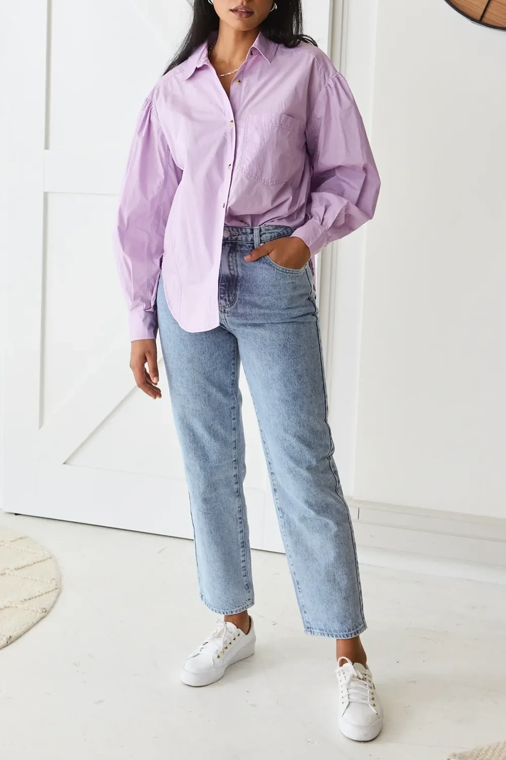 Breezy Lilac Poplin Drop Shoulder LS Shirt