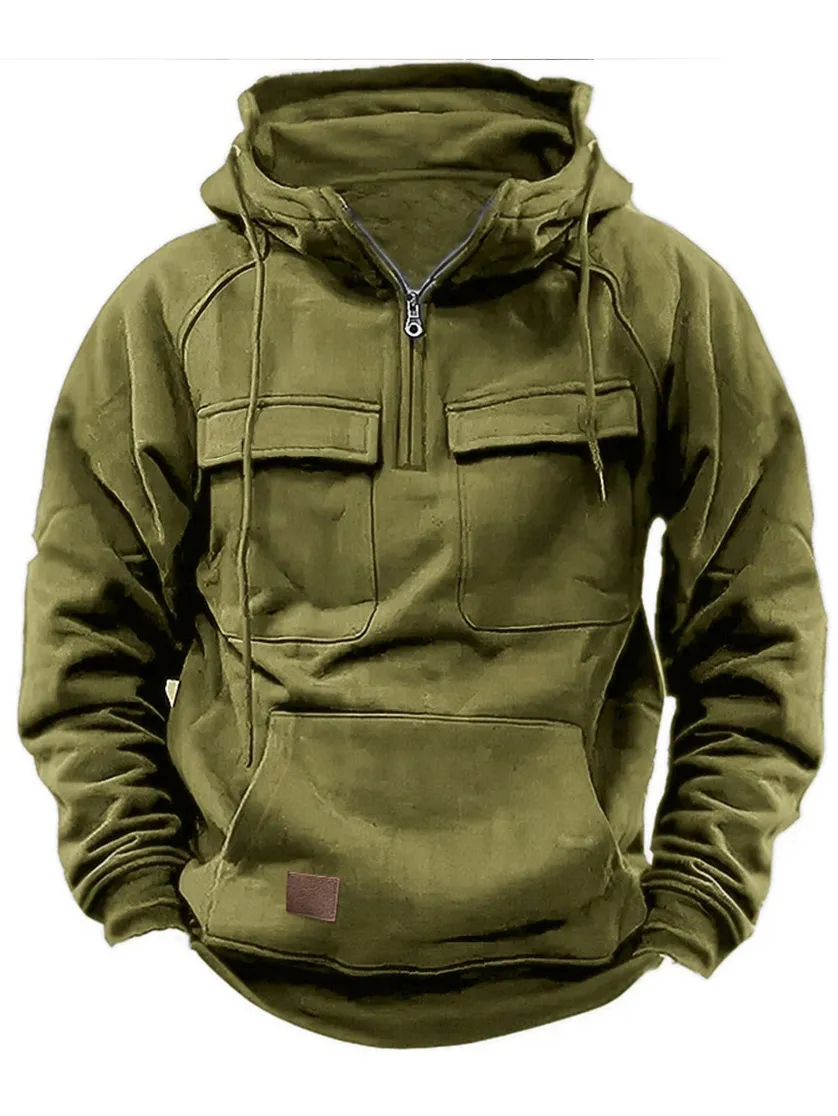 Men's Casual Zip Double Pocket Hooded Sweatshirt