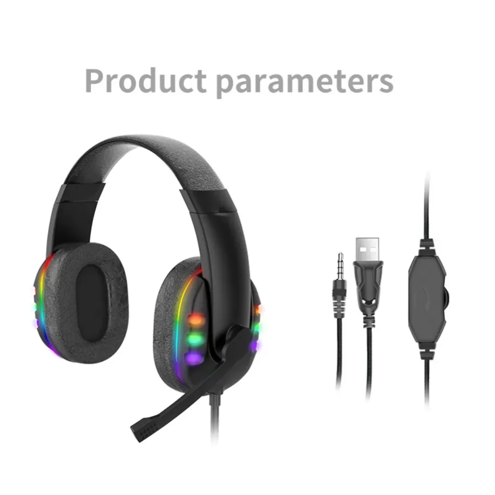 Professional gamer LED light headset headphones with built-in noise reduction high-definition microphone, suitable for desktop