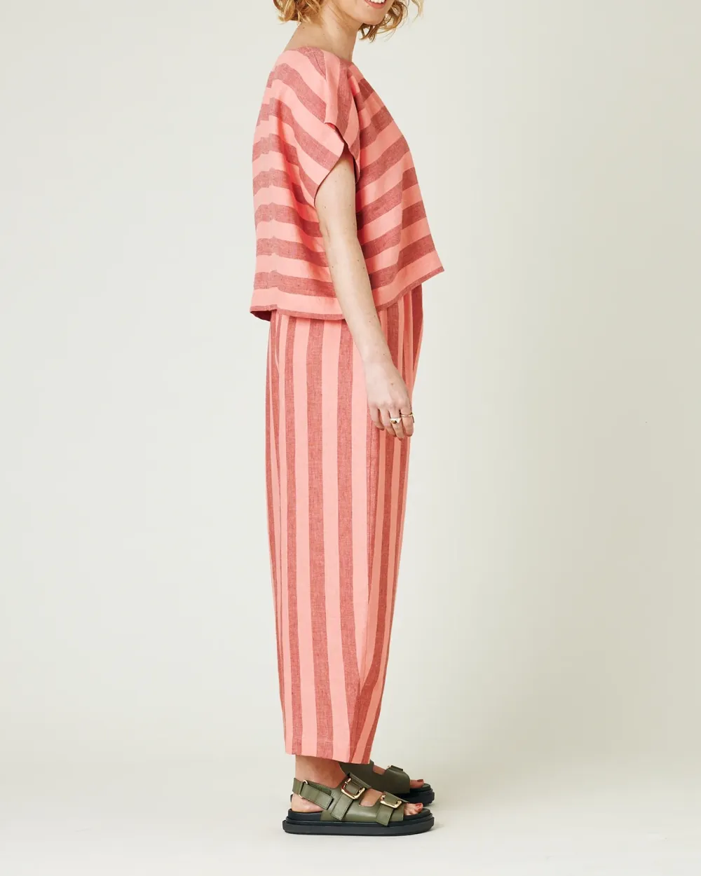 BLUSH STRIPE LINEN TROUSERS