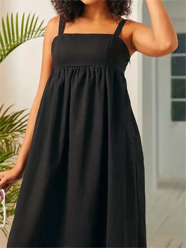 Black Adjustable Square Neck Dresses