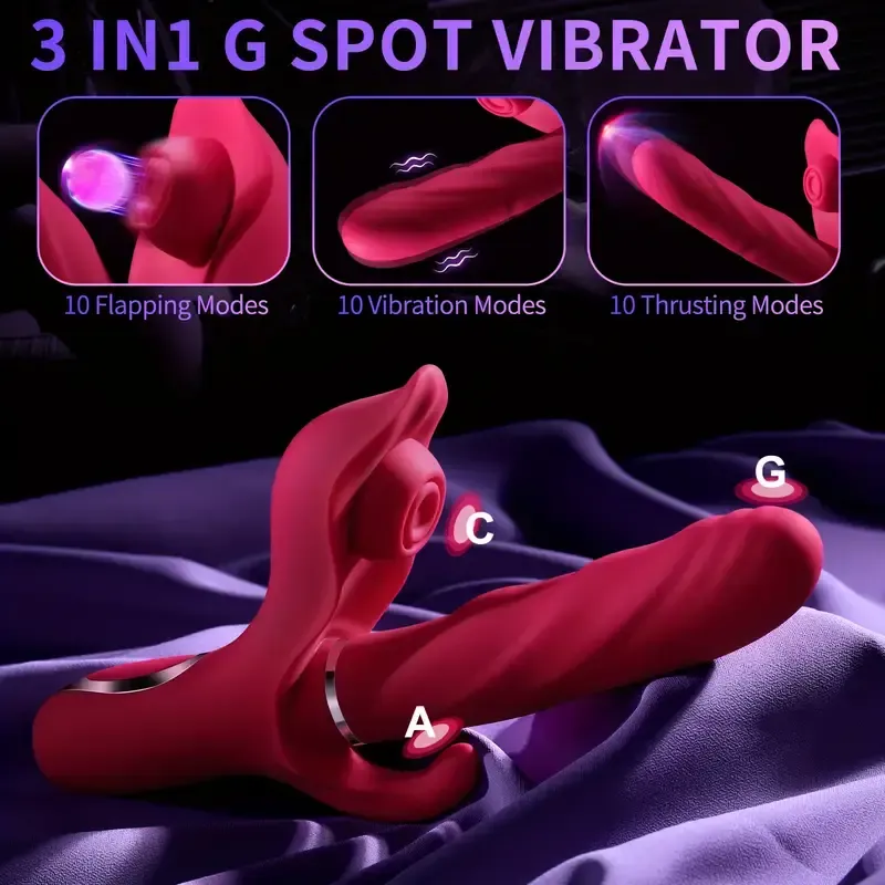 Adult toys Thrusting Dildo G Spot Rabbit Vibrator - 3 in 1 Dildos Clitoral Stimulator Toys with 10 Thrusting 10 Flapping 10 Vibration Modes, Adult Sex Toys Games for Women Couples