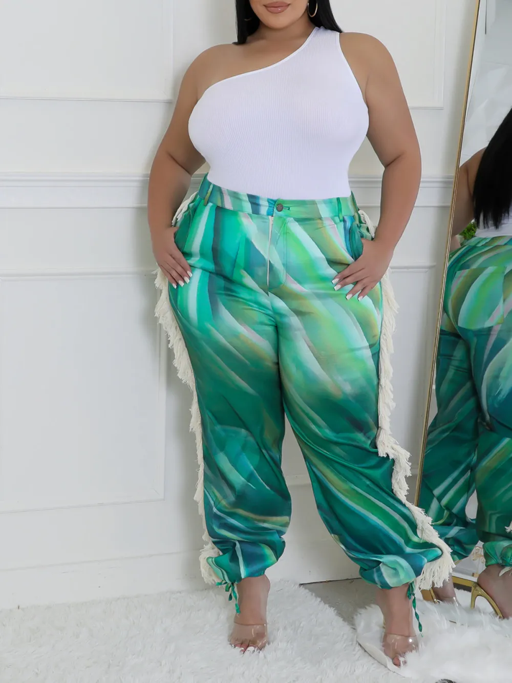 Plus-Size Fashion Women'S Tassel Color Gradient Pants