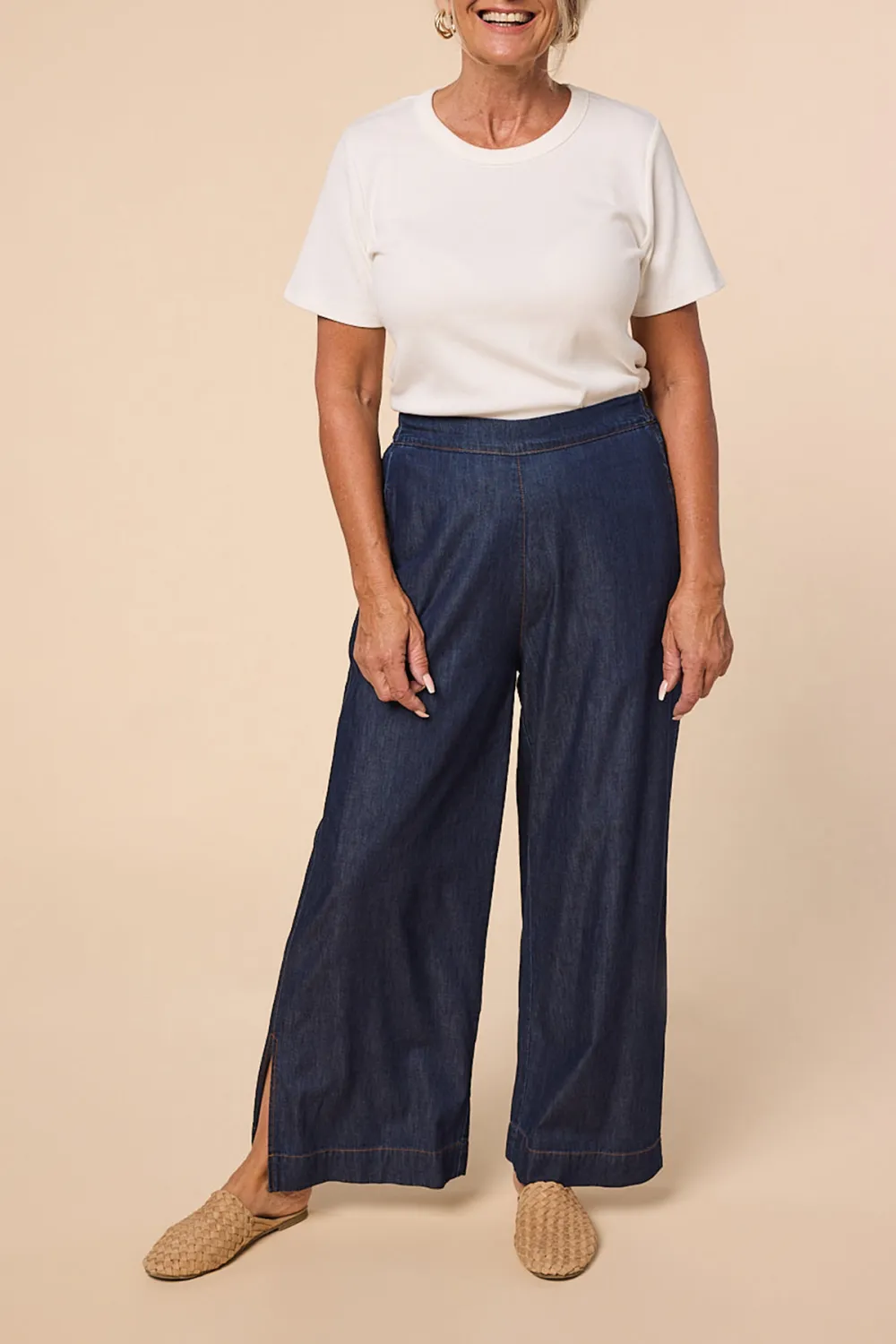 Camille Chambray Pant in Dark Wash