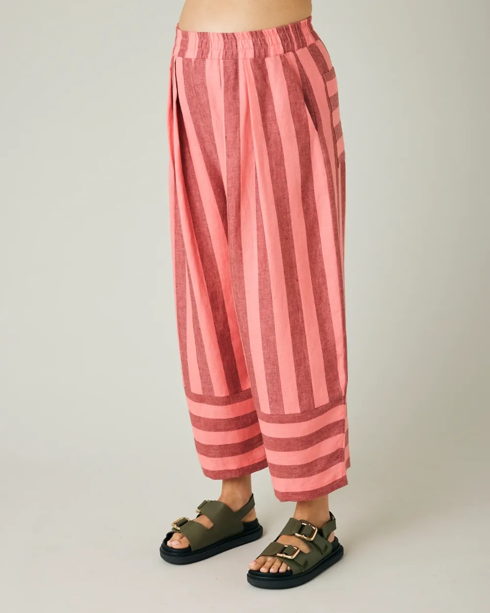 BOBBI BLUSH STRIPE LINEN TROUSERS