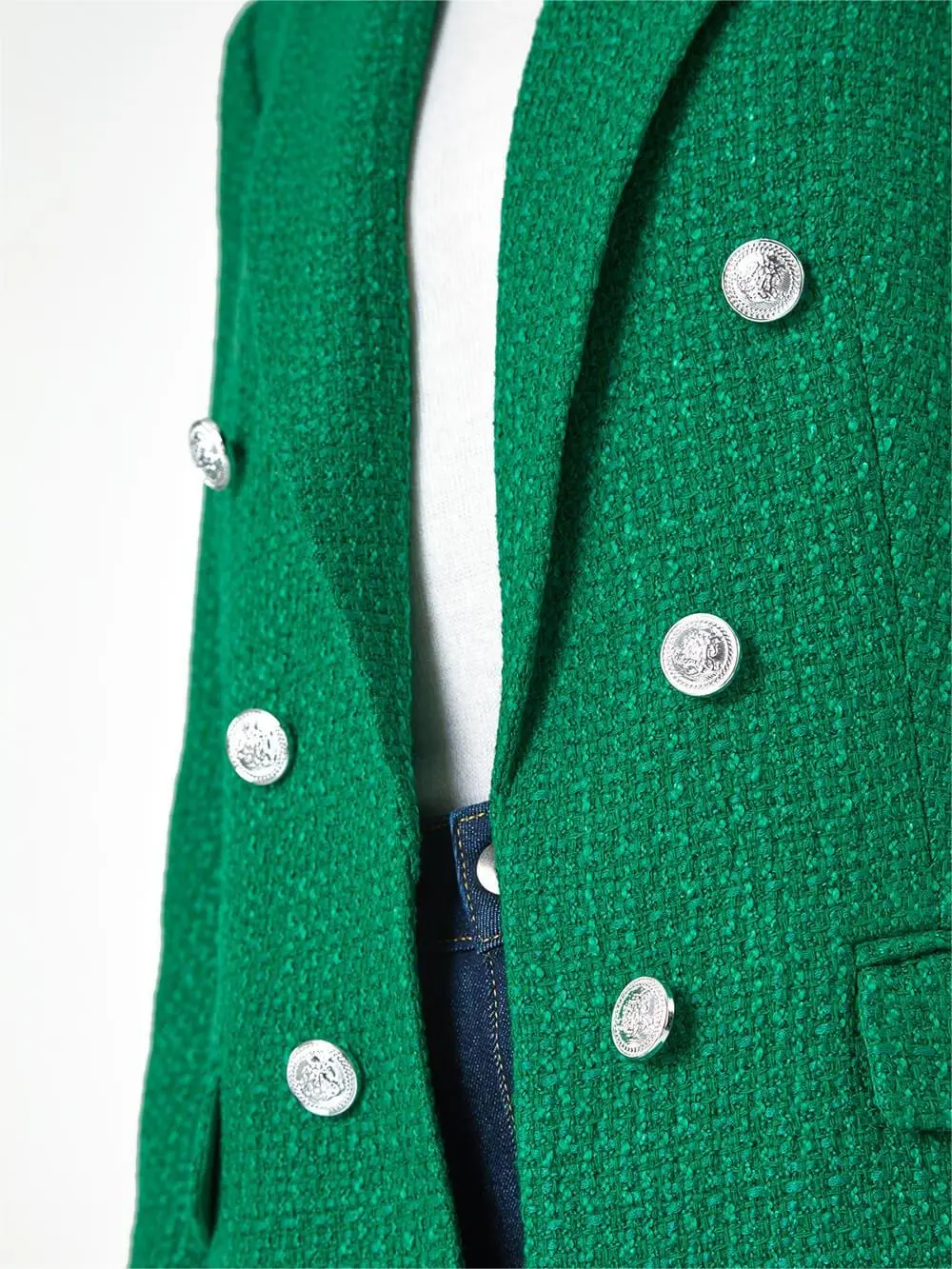 Green Tailored Longline Boucle Jacket