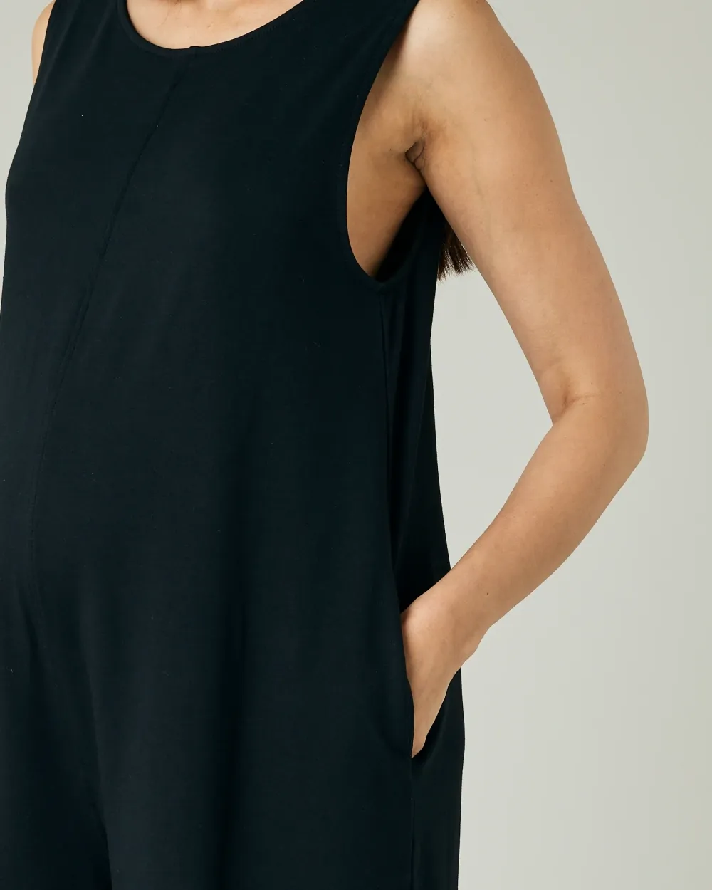 BLACK COTTON JERSEY JUMPSUIT